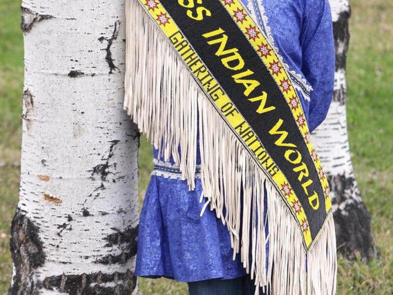 Marjorie Tahbone, of Nome, Alaska poses May 2, 2011, on the University of Alaska Fairbanks campus in her crown and sash after recently being honored as 2011-2012 Miss Indian World.