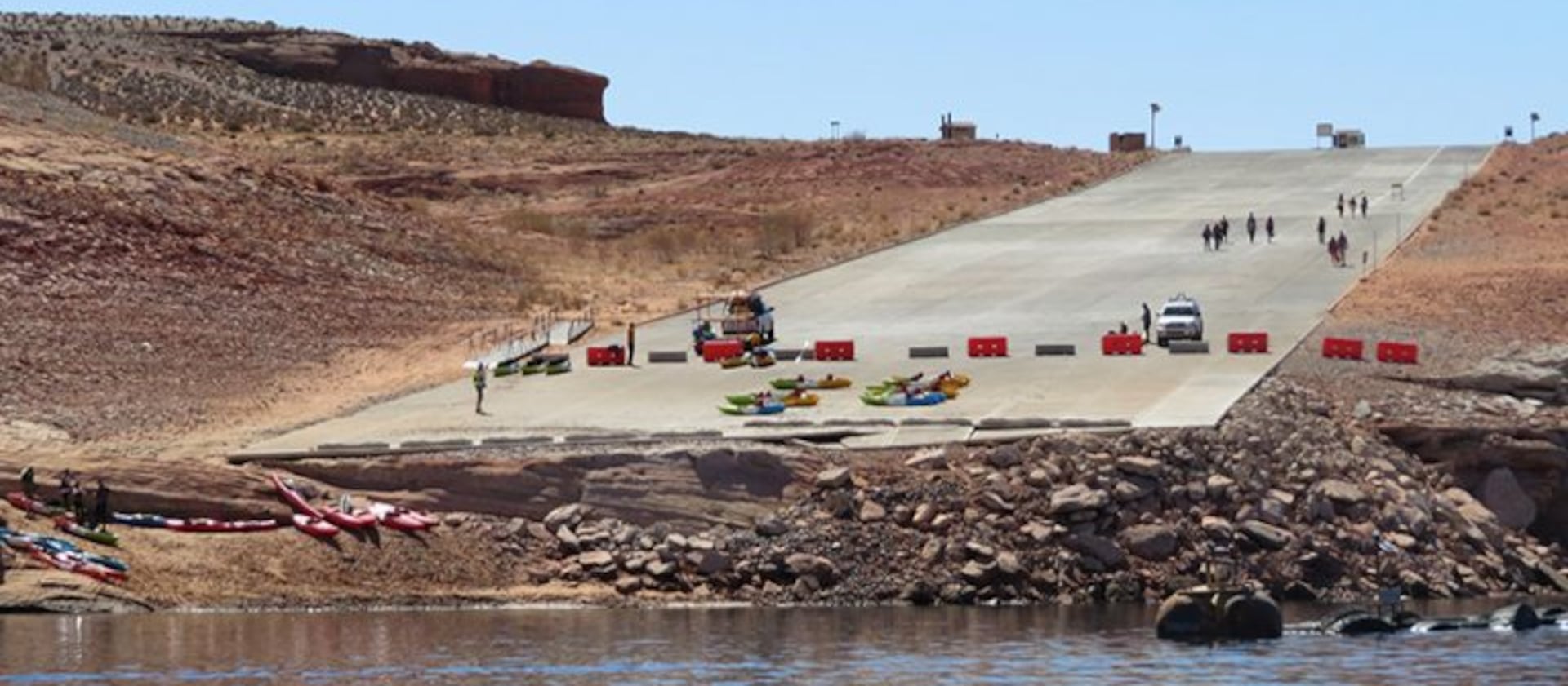 The Antelope Point launch ramp is closed due to dropping water levels at Lake Powell.