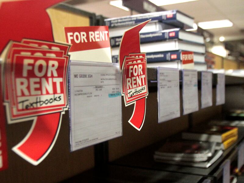 In this Oct. 22, 2010 photo, student textbooks for rent sit on the shelves at the City College Bookstore in New York.