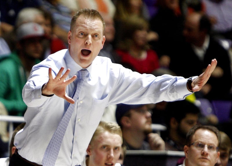 Lone Peak coach Quincy Lewis as Lone Peak High School defeats Davis High School in the state 5A quarterfinals basketball tournament Wednesday, Feb. 27, 2013, in Ogden.