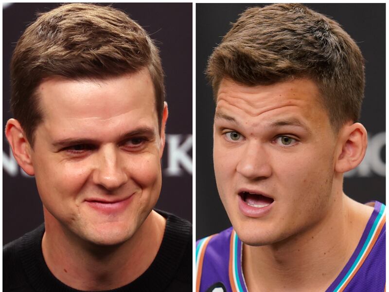 Composite photo of Utah Jazz head coach Will Hardy and center Walker Kessler