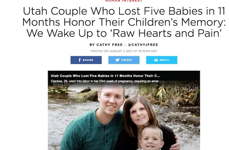 PEOPLE magazine recently featured Jason and Clarissa Osborn, a Utah couple who have lost five children in 11 months but still continue to honor their children’s memories.