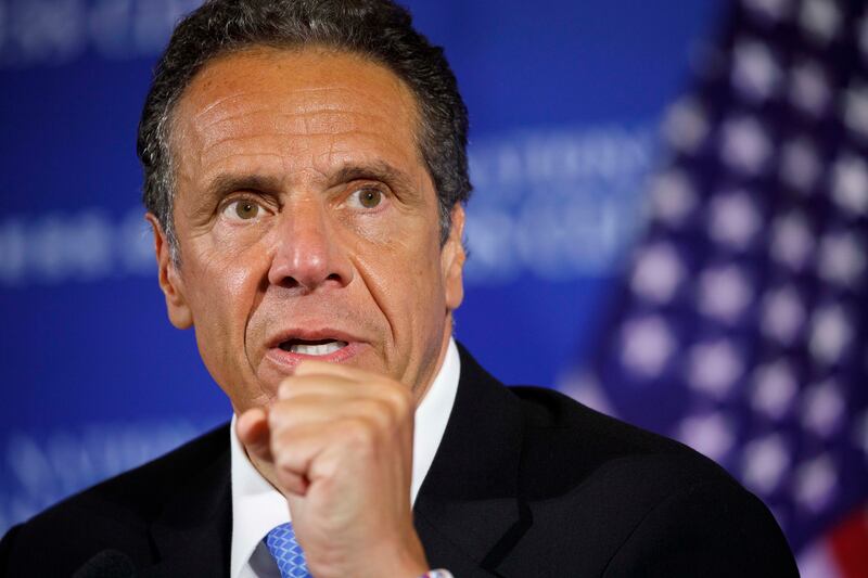 In this May 27, 2020, file photo, New York Gov. Andrew Cuomo speaks during a news conference at the National Press Club in Washington. Cuomo said on Saturday, June 18, 2020 that the number of people hospitalized with COVID-19 in New York state dropped to 743 and 11 more people had died.
