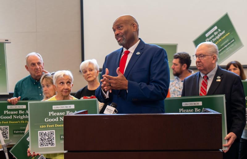 Fairview Mayor John Hubbard speaks at a news conference about the Fairview Texas Temple.