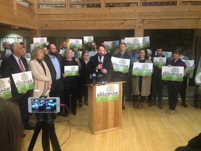 Salt Lake County Councilman Arlyn Bradshaw officially launched his campaign for county mayor at Wheeler Farm in Murray on Monday, Dec. 10, 2018.
