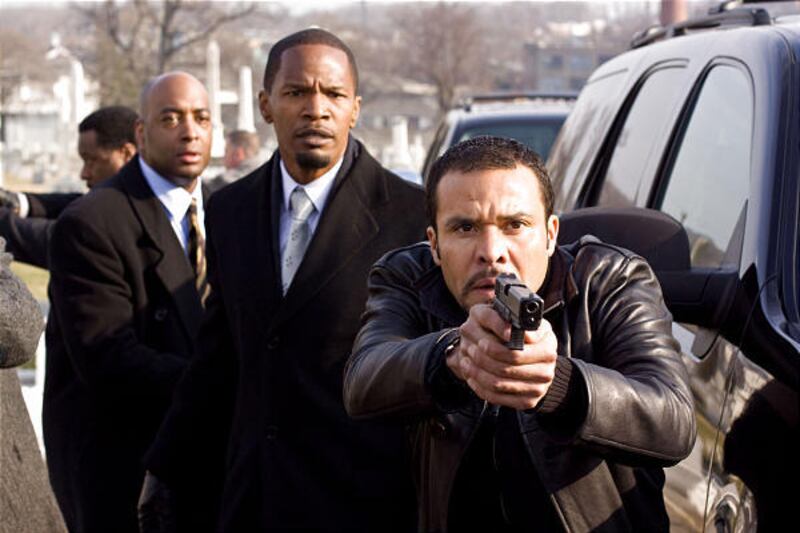 From left, Brian Distance, Jamie Foxx and Michael Irby star in the alleged revenge-thriller "Law Abiding Citizen."
