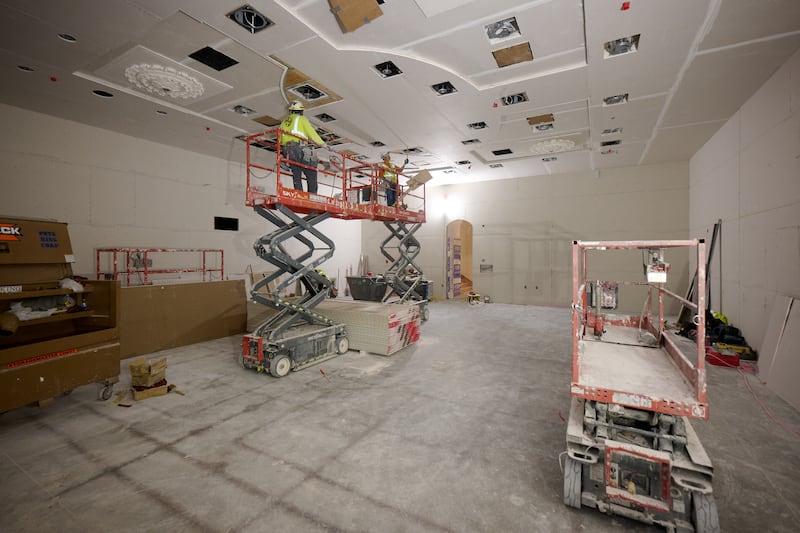 Construction is underway on a sealing room in the sealing wing of the Salt Lake Temple on Wednesday, Nov. 5, 2025.