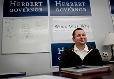 FILE - Joseph Demma, campaign manager for Gov. Gary Herbert, at the Herbert campaign headquarters in Salt Lake City, Utah on Thursday, April 15, 2010.