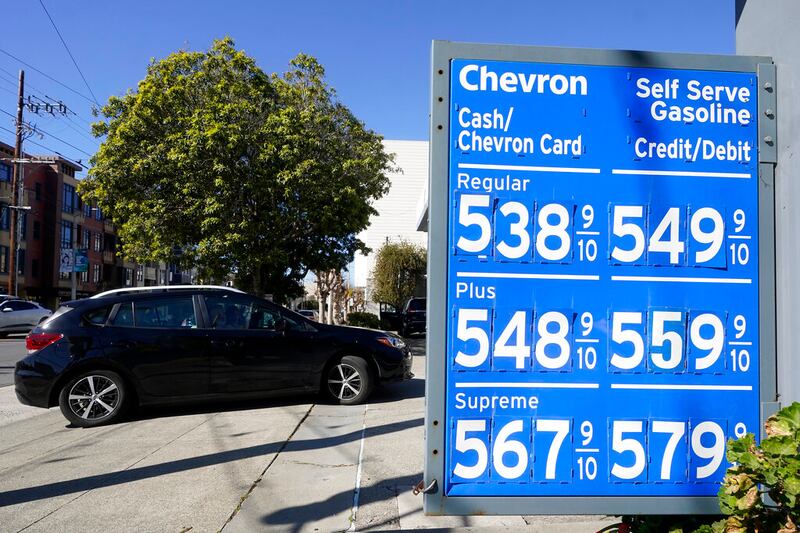 A price board at a gas station in San Francisco.