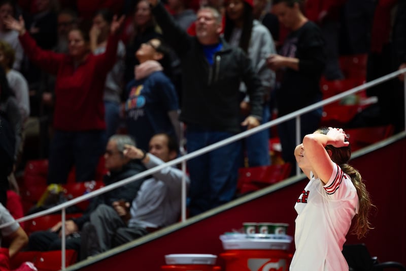 Utah Utes guard Isabel Palmer (1) reacts to a call during a college women’s basketball game between the Utah Utes and the Stanford Cardinal at the Jon M. Huntsman Center in Salt Lake City on Friday, Jan. 12, 2024. Stanford won the game 66-64.