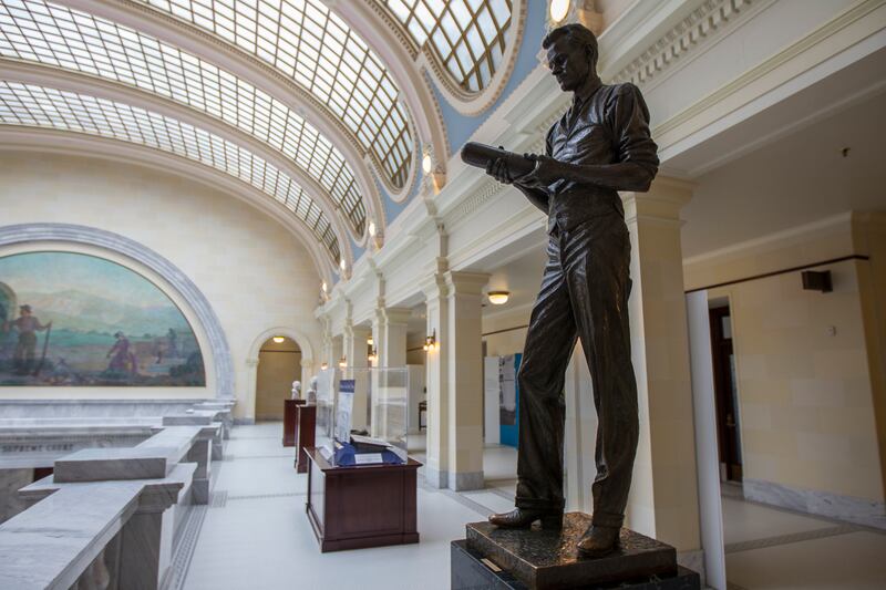 A statue of Philo T. Farnsworth, an inventor and television pioneer, at the State Capitol in Salt Lake City on Monday, Jan. 22, 2018. A statue of television inventor Philo T. Farnsworth might be on its way out of the U.S. Capitol, while Martha Hughes Cann