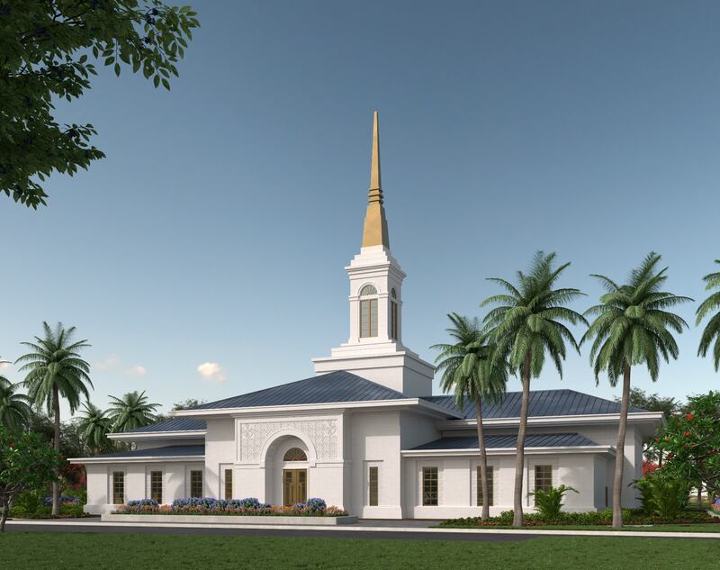 An artists’s exterior rendering of the Neiafu Tonga Temple.