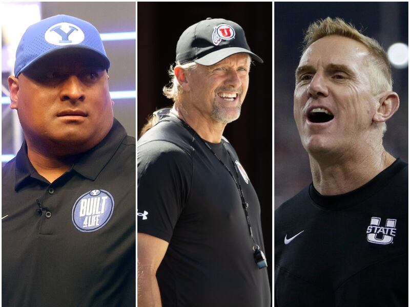 BYU head coach Kalani Sitake, Utah head coach Kyle Whittingham and Utah State head coach Blake Anderson.