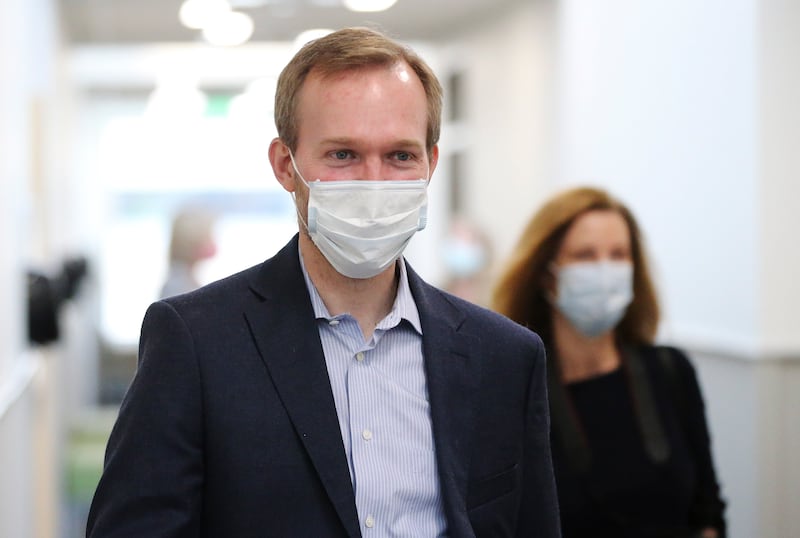 Rep. Ben McAdams, D-Utah, visits the Salt Lake County Public Health Center in Salt Lake City on Tuesday, April 28, 2020. McAdams thanked employees who are producing vital data about the source of the county’s COVID-19 infections.