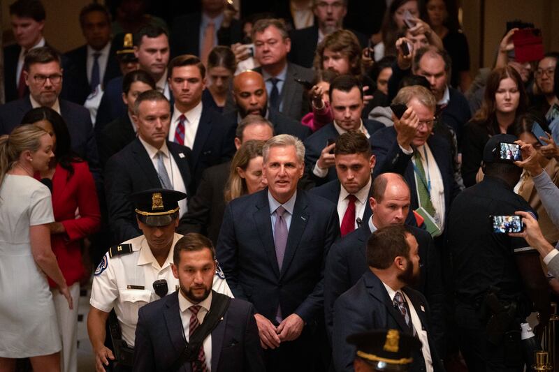 Rep. Kevin McCarthy leaves the House floor after being ousted as Speaker of the House at the Capitol in Washington.