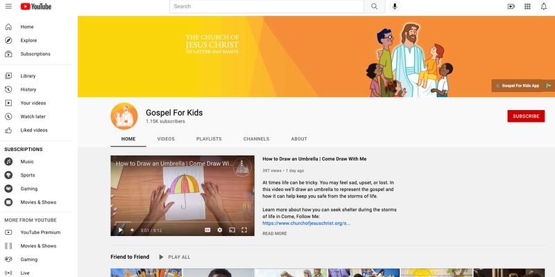 The Church of Jesus Christ of Latter-day Saints has launched a YouTube channel designed for children called Gospel for Kids.