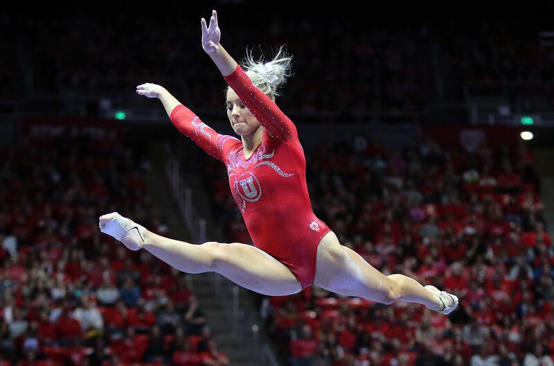 Utah's MyKayla Skinner scores a 9.900 on the balance beam during a meet against BYU at the Huntsman Center in Salt Lake City on Friday, Jan. 5, 2018. She and the rest of the Red Rocks will be competing in a meet in Reno, Nevada, on Sunday.