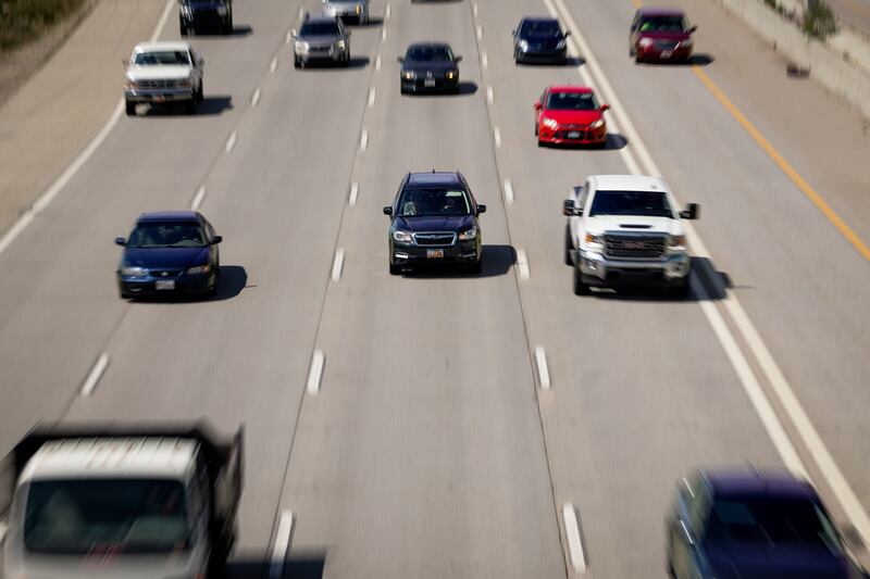 Traffic moves on I-15 in Salt Lake City on Thursday, May 18, 2023.