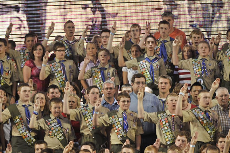 Eagle Scouts are honored at the Stadium of Fire at LaVell Edwards Stadium in Provo.