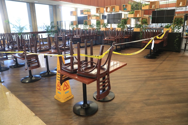 A restaurant remains closed inside the Daniel K. Inouye International Airport Thursday, Oct. 15, 2020, in Honolulu.