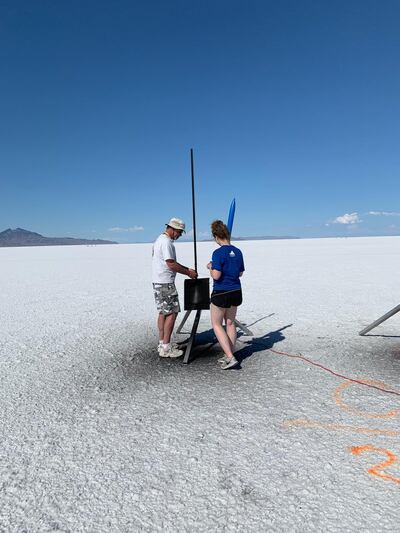 Alexa Lindberg, a 20-year-old mechanical engineering student at BYU, spent about 75 hours building her rocket, which had a successful certification launch during the Utah Rocket Club's 24th annual Hellfire event out on the Bonneville Salt Flats.