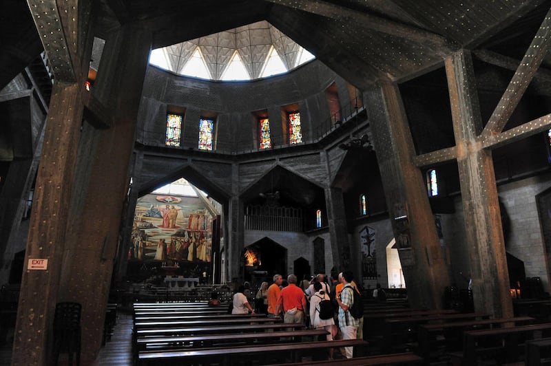 Visitors at the Roman Catholic Basilica of the Annunciation in Nazareth.