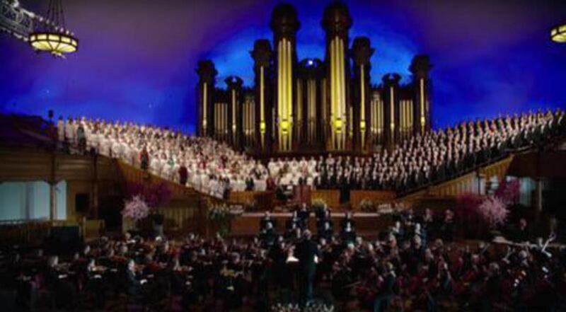 The Mormon Tabernacle Choir films part of the virtual choir performance of the Handel's "Hallelujah" chorus.