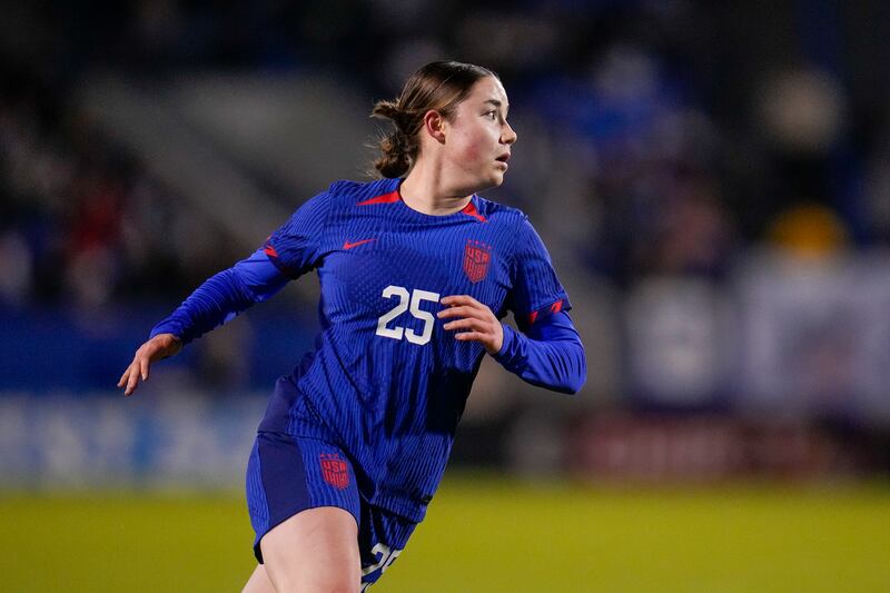 United States’ Olivia Moultrie plays in a women’s international friendly soccer match between the United States and China, Tuesday, Dec. 5, 2023.