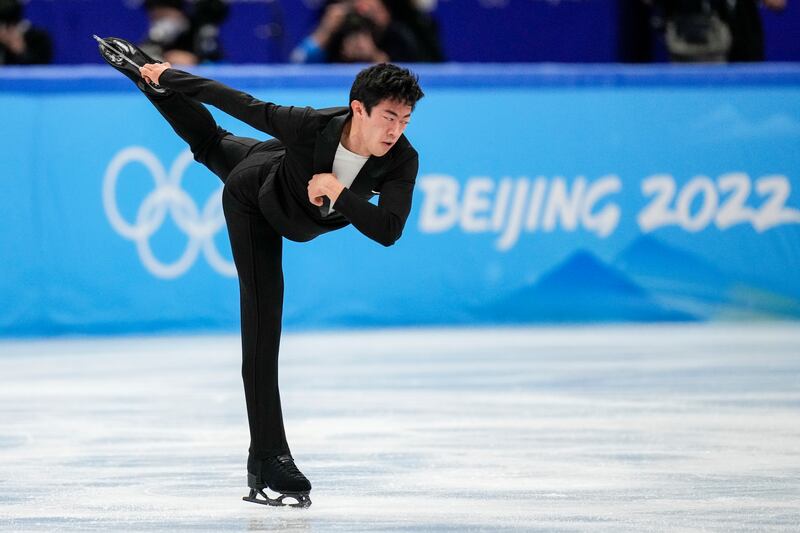 Nathan Chen, of the United States, skates