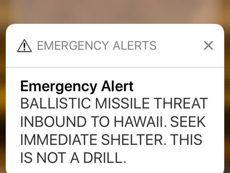 FILE - This Jan. 13, 2018 file smartphone screen capture shows a false incoming ballistic missile emergency alert sent from the Hawaii Emergency Management Agency system. The Federal Communications Commission says human error and inadequate safeguards are