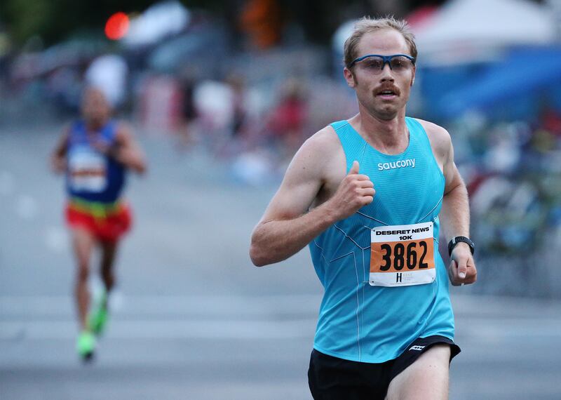 Jared Ward competes during the Deseret News 10K in Salt Lake City on Wednesday, July 24, 2019. Ward won the race.