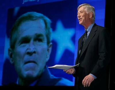 Liberal Salt Lake City mayor Rocky Anderson presents his case against President Bush during a debate with conservative talk show host Sean Hannity, Friday, May 4, 2007, in Salt Lake City, Utah.