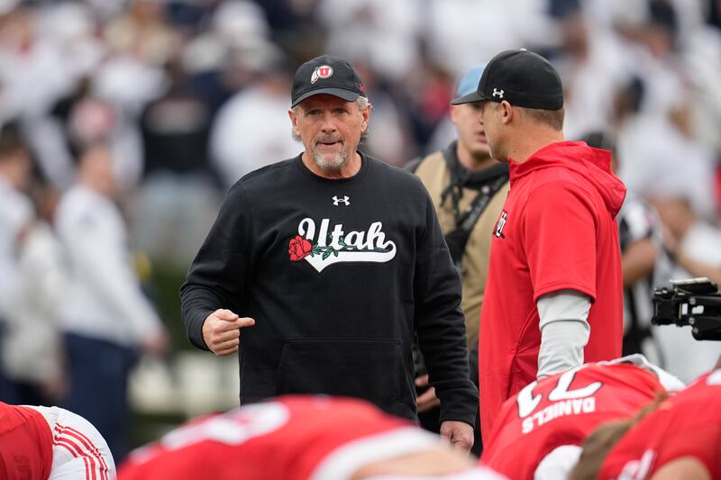 Utah head coach Kyle Whittingham watches during warmups before the team’s Rose Bowl game against Penn State.