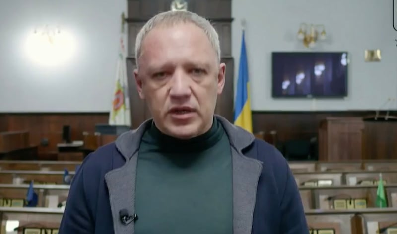 Roman Klichuk, the mayor of Chernivtsi, Ukraine, speaks via video to Salt Lake City leaders on Tuesday.