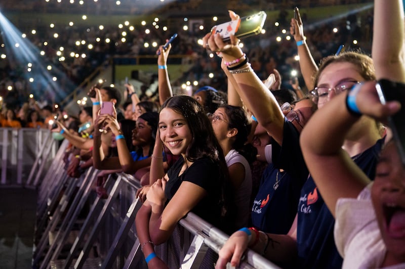 Youth attend the Portuguese-language 2025 Festival: A Youth Concert in São Paulo, Brazil, on April 19, 2025.