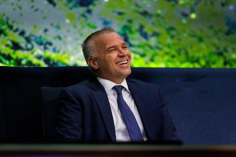 BYU President Shane Reese laughs during a devotional at the Marriott Center in Provo, Utah, on Tuesday, Sept. 10, 2024.