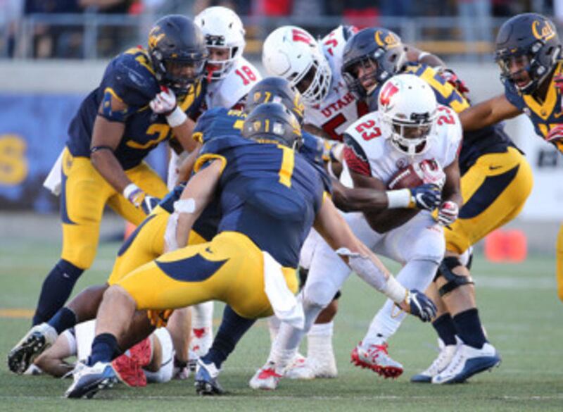 Utah Utes running back Armand Shyne (23) runs with the ball during the second half of a football game against the California Golden Bears at the California Memorial Stadium in Berkeley, Calif., on Saturday, Oct. 1, 2016. Utah lost 23-28.