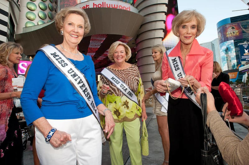 Miriam Stevenson (Breckenridge), Miss USA and Miss Universe 1954, Miss USA 1965, Sue Downey (Olsen) and Miss USA 1964, Bobbi Johnson (Kauffman) visit after a gathering of Past Miss USA titleholders at the Planet Hollywood Resort & Casino in Las Vegas, Nev