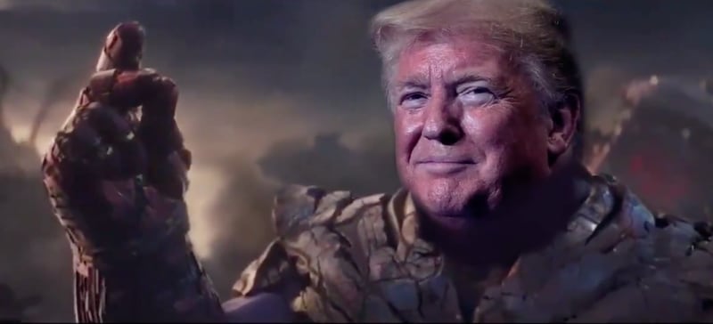 The video — tweeted out by a Trump supporter account — shows Trump’s head on Thanos’ body.