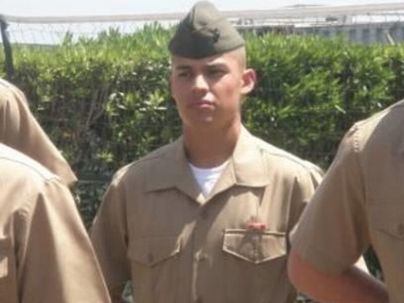 At 5-foot-6, Oziel Camacho, center, of San Clemente, Calif., is the shortest Marine recruit in his platoon. But he was designated company honorman as Company F's top recruit. Camacho is an LDS returned missionary.