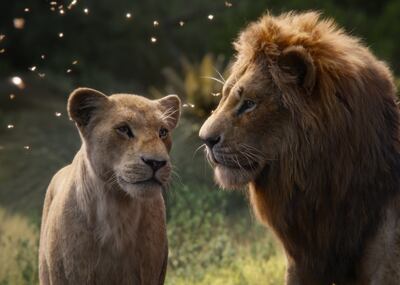 Nala (voice of Beyoncé Knowles-Carter) and Simba (voice of Donald Glover) in “The Lion King.”