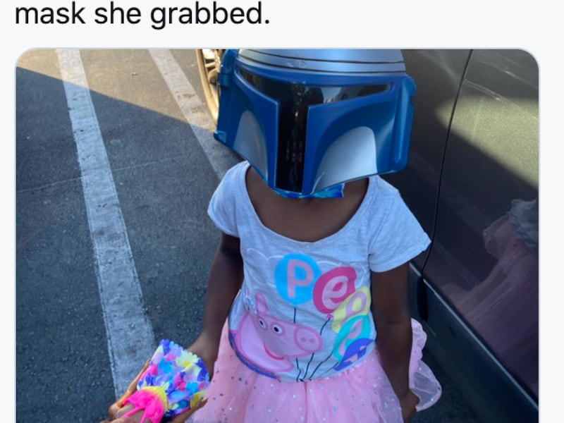 Justice has gone viral for wearing the mask of the lead character in ‘The Mandalorian.’