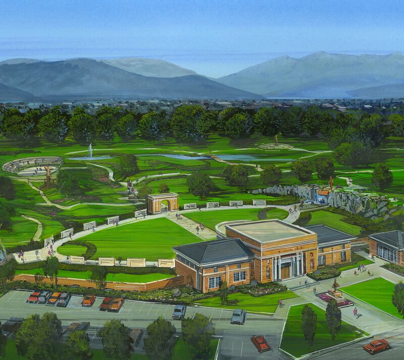 An artistic rendering of a sculpture garden park that Stephen Neal is working on creating in Heber Valley. The park will feature religious and patriotic sculptures.