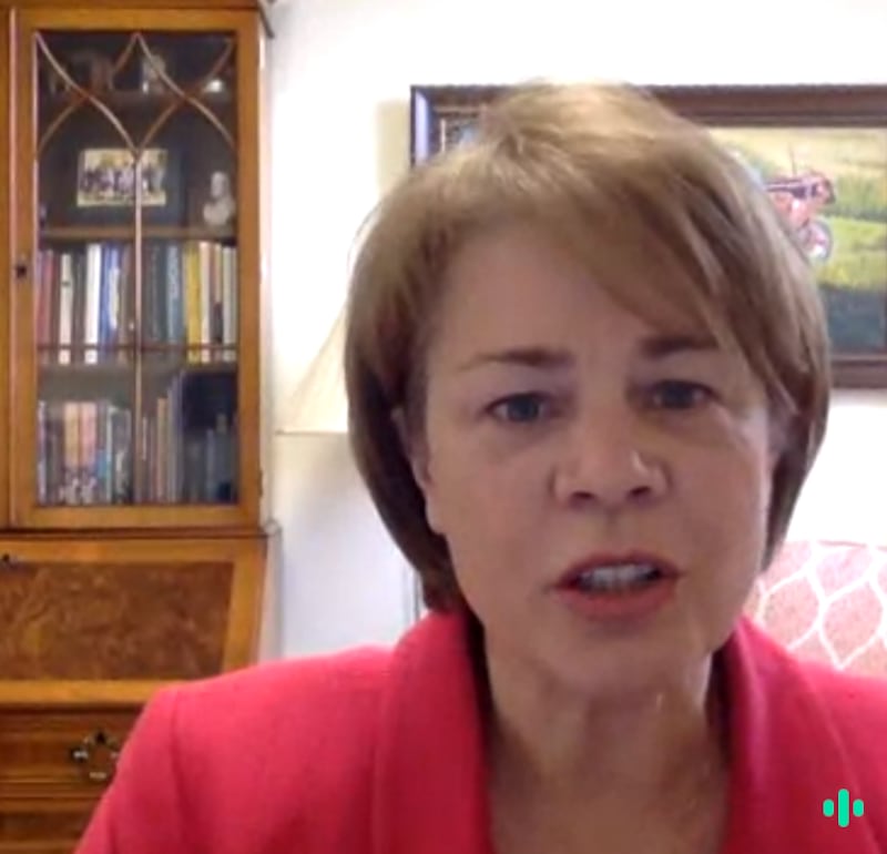 Sister Sharon Eubank, president of Latter-day Saint Charities, speaks to the Horasis USA summit on March 4, 2022.