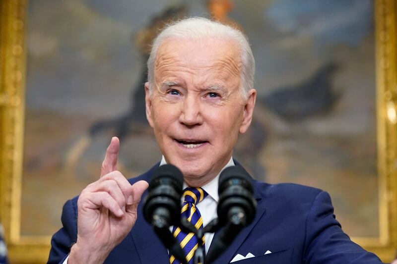 President Joe Biden announces a ban on Russian oil imports.