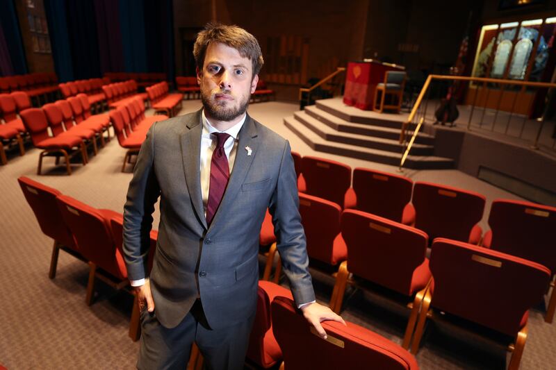 Rabbi Sam Spector poses for a portrait at Congregation Kol Ami in Salt Lake City on Monday, Oct. 9, 2023.