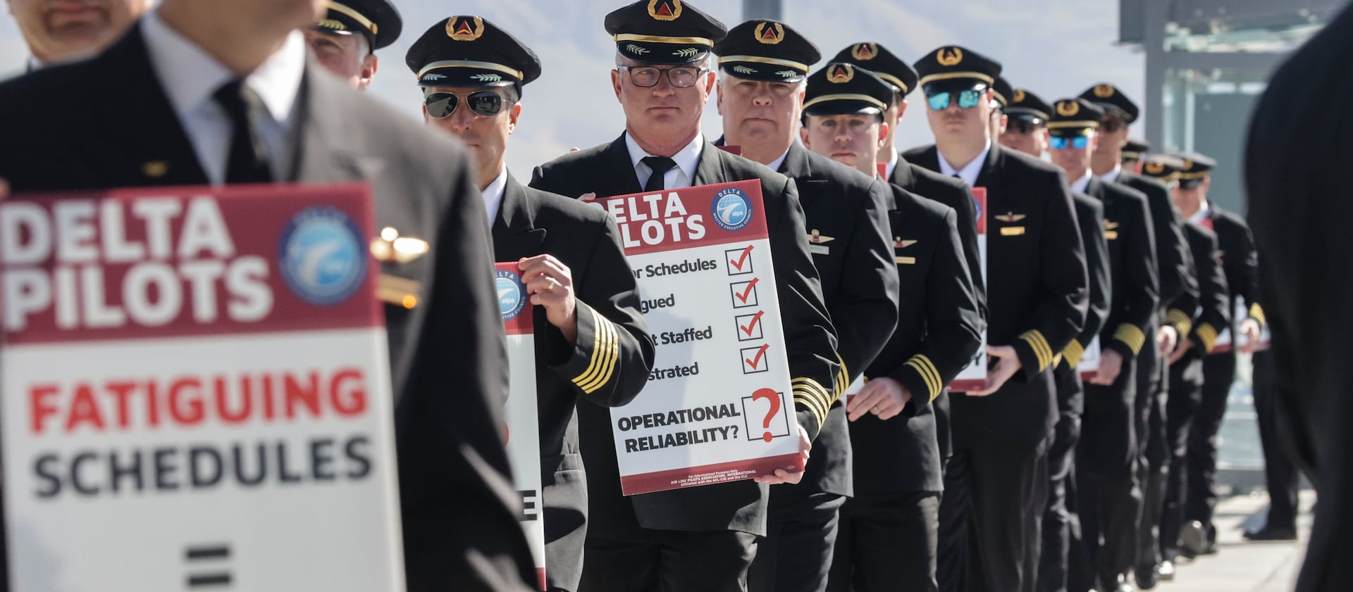 Delta pilots picket at Salt Lake City International Airport in Salt Lake City on Thursday, April 7, 2022.