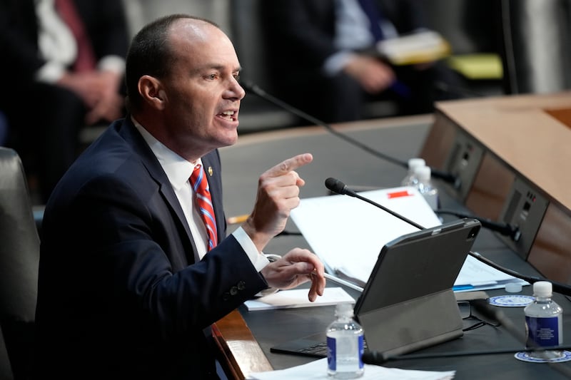 Sen. Mike Lee questions FBI Director Christopher Wray during a Senate Judiciary Committee oversight hearing on Capitol Hill.