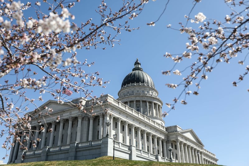 Cherry blossoms frame the Capitol in Salt Lake City in April. Gov. Spencer Cox has declined to add critical race theory to a special session of the state Legislature that has been called for Wednesday.