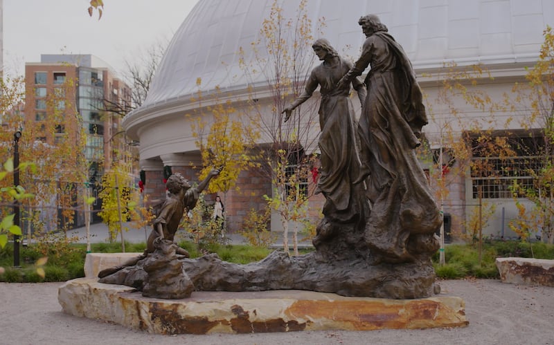 The new First Vision statue is shown on Temple Square on Friday, Nov. 22, 2024.